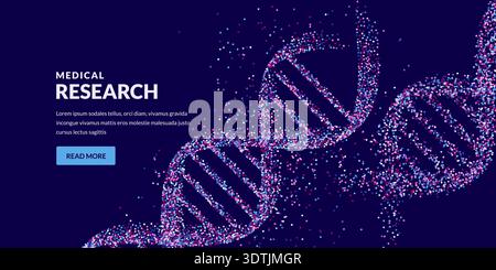 Vektor-Illustration von DNA aus Punkten. Abstrakter genetischer Code-Hintergrund mit leuchtenden Partikeln. Konzeptdesign für Medizintechnik, Biotechnolo Stock Vektor