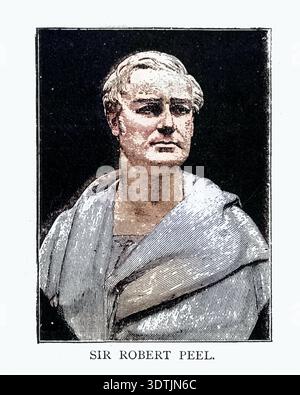 Vintage-Gravur von Sir Robert Peel, einem Staatsmann der britischen Konservativen, der zweimal als Premierminister diente Stockfoto