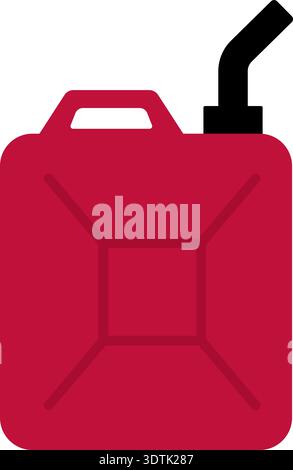 Kraftstoffbehälter mit angebrachter Düse, dargestellt in einem kompakten Piktogramm, das ein tragbares Benzinlager zeigt. Stock Vektor