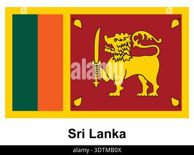 Die pulsierende Nationalflagge von Sri Lanka zeigt einen Löwen mit einem Schwert, der Stärke symbolisiert. Sie verfügt über markante orange und grüne Streifen, Reflektorstreifen Stock Vektor
