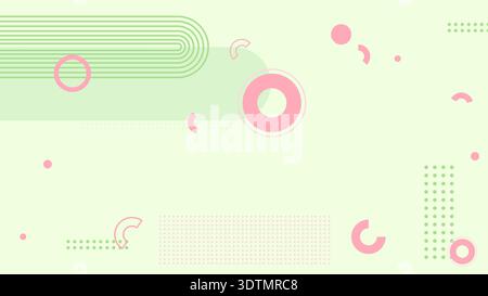 Moderner abstrakter Hintergrund mit pastellgrünen und rosa geometrischen Formen, Punkten und Linien, flacher minimalistischer Designstil Stock Vektor