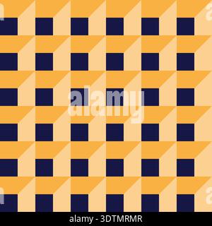 Isometrisches geometrisches Muster mit gelben und blauen quadratischen Blöcken, moderner, nahtloser 3D-Hintergrund Stock Vektor