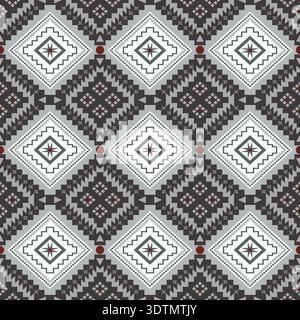 Traditionelles nahtloses ethnisches Muster mit geometrischen Diamantformen in Grau-, weiß- und Brauntönen Stock Vektor