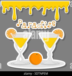 Illustration über das Thema des schönen Alkohol Cocktail Paradies, helles Paradies bestehend aus Vollglasbecher mit transparentem Cocktail und Eiswürfeln, Stock Vektor