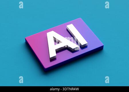 KI-Buchstaben stehen auf einem farbenfrohen rechteckigen Block und symbolisieren Technologie der künstlichen Intelligenz und digitale Innovation Stockfoto