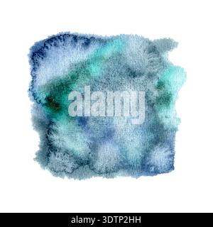 Abstrakte Aquarelltextur mit Blau- und Grüntönen, die ein fließendes und organisches Muster auf weißem Hintergrund schaffen, künstlerische und beruhigende Ästhetik Stockfoto