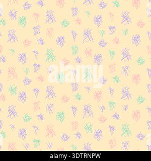 Pastellfarbenes, nahtloses Grunge-Muster mit abstrakten Formen, Kritzeleien, Kritzeleien, geometrischen Elementen und Blots Stock Vektor