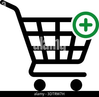 Warenkorb-Symbol mit einem Plussymbol, das das Hinzufügen oder die Erhöhung von Artikeln im E-Commerce-Warenkorb anzeigt. Stock Vektor