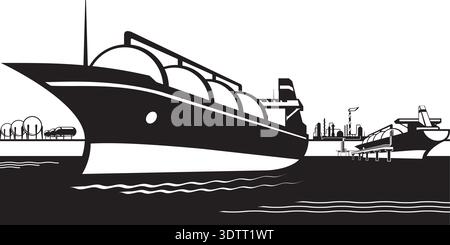 Ein beladener Tanker fährt vom LPG-Terminal aus - Vektorillustration Stock Vektor