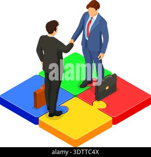 Handshake business Mans nach Verhandlungen erfolgreich behandeln. startup Partnerschaft ziele zu erreichen. die Teamarbeit. Rätsel Infografiken. Zwischenablage Pad mit Co Stock Vektor