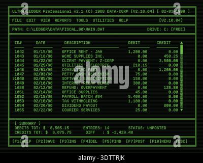 ui-Overlay des Monitors für rückwirkende Buchhaltung Stock Vektor