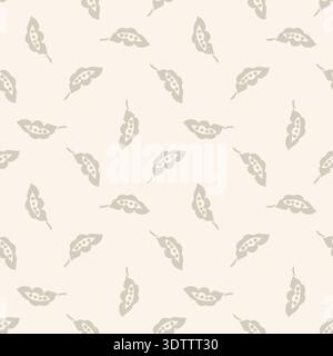 Neutraler Vektor, einfacher Blockdruck hinterlässt nahtlosen Hintergrund. Beige Ecru Taupe handgezeichnete Blätter verstreut im Hintergrund. Toll für Stock Vektor