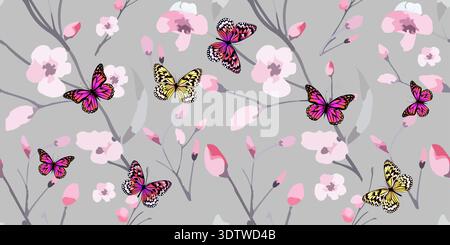 Nahtloser Hintergrund mit zarten Sakura-Blüten. Hintergrund für Aquarellmalerei. Handgezeichnet. Nicht AI, Vektordarstellung. Stock Vektor