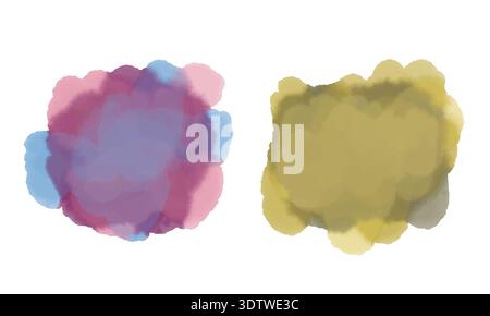 Farbenfrohe handgemalte Aquarellflecken und abstrakte Spritzer. Künstlerische organische Formen mit weicher Textur und natürlichem Fließverhalten Stockfoto