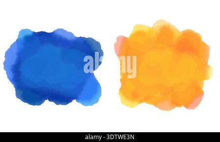 Farbenfrohe handgemalte Aquarellflecken und abstrakte Spritzer. Künstlerische organische Formen mit weicher Textur und natürlichem Fließverhalten Stockfoto