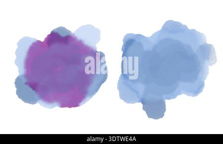 Farbenfrohe handgemalte Aquarellflecken und abstrakte Spritzer. Künstlerische organische Formen mit weicher Textur und natürlichem Fließverhalten Stockfoto
