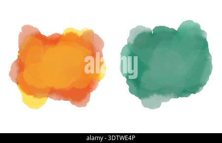 Farbenfrohe handgemalte Aquarellflecken und abstrakte Spritzer. Künstlerische organische Formen mit weicher Textur und natürlichem Fließverhalten Stockfoto