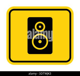Eine auffällige grafische Darstellung eines schwarzen Lautsprechersymbols vor einem hellgelben quadratischen Hintergrund. Ideal für Musikdesigns und Medienprofis Stock Vektor