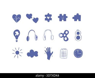 Hand gezeichnetes Symbol Vektor-Set Neurodiversitätsunterstützung. Stock Vektor