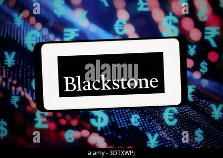 Stuttgart, Deutschland - 13.02.2026: In dieser Fotoabbildung ist das Logo der US-amerikanischen Investmentgesellschaft Blackstone Inc. Auf einem Smartphone zu sehen Stockfoto