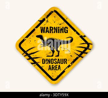 Dinosaurier-Warnschild grunge-Metallschild. Dinosaurier-Warnschild mit Krallen Kratzspuren. Gefährliches prähistorisches Reptil, Dino Park Gebiet Vektor-Warnschild mit Alectrosaurus Dinosaurier Silhouette Stock Vektor