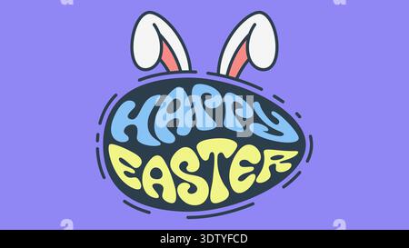 Happy Easter Hand gezeichneter Schriftzug mit Hasenohren Stock Vektor