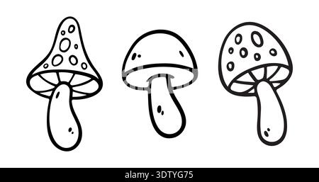 Handgezogenes Pilzset. Vektorillustration im Doodle-Stil. Isoliert auf weiß. Pilzsammlung Stock Vektor