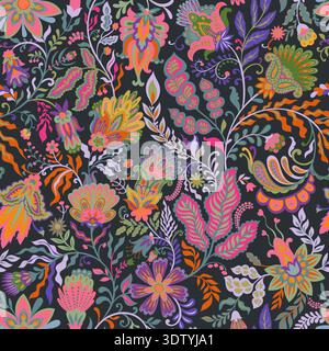 Mitternacht Folklore Botanical Burst Repeat Stock Vektor