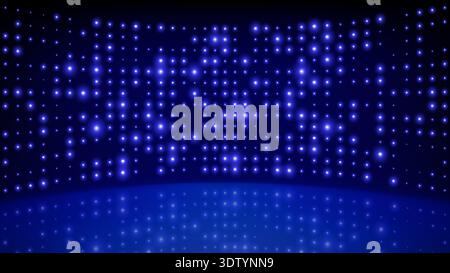 Blinkende Hintergrund-LED-Wandleuchten. Blau leuchtende Punkte abstrakter Hintergrund. Abstrakter Hintergrund im technischen Stil. Helle flackernde Bühnenlichter. Futuristisch Stock Vektor