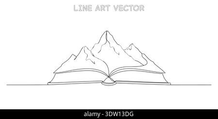 Einfache schwarz-weiße Linienzeichnung einer Bergkette mit einer ruhigen und minimalistischen Atmosphäre. Stock Vektor