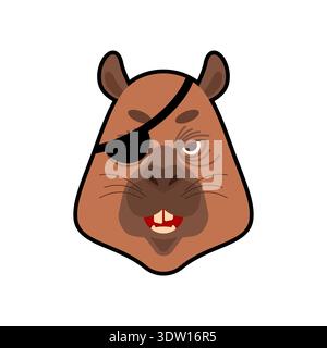 Wildschweinkopf mit einer schwarzen Piratenauge. Lustige Tierfigur, Rebellenschwein oder Jägertrophäe. Minimalistische flache Vektorillustration isoliert Stock Vektor