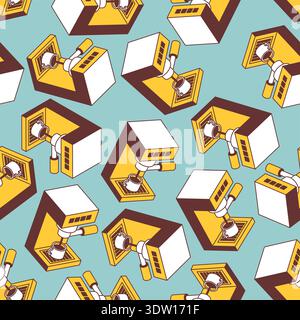 Muster mit Espresso-Kaffeemaschine. Moderner Küchengerätehintergrund für Café- und Bürodekor. Illustration des flachen Vektors. Stock Vektor