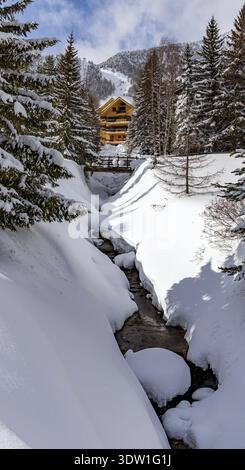Schneebedeckte Landschaft Claviere Piemont Italien Stockfoto