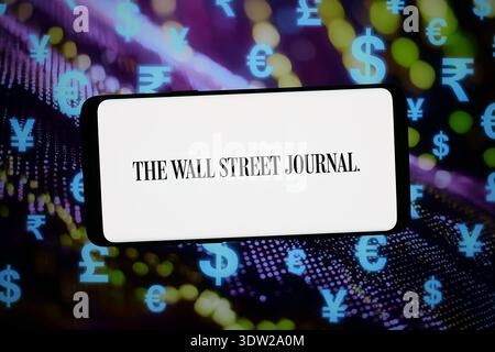 Stuttgart, Deutschland - 13.02.2026: In dieser Fotoabbildung ist das Logo der Zeitung The Wall Street Journal (WSJ) auf einem Smartphone zu sehen Stockfoto
