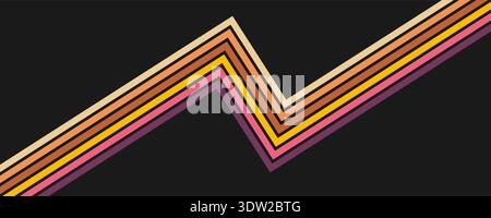 Farbenfroher linearer Hintergrund im Stil der 70er Jahre. Retro-Einsatz mit Regenbogenstreifen. Vorlage für Poster, Banner, dekorative Elemente und Wandkunst. Entwerfen Sie ein Stock Vektor