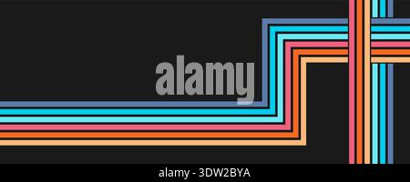Farbenfroher linearer Hintergrund im Stil der 70er Jahre. Retro-Einsatz mit Regenbogenstreifen. Vorlage für Poster, Banner, dekorative Elemente und Wandkunst. Entwerfen Sie ein Stock Vektor