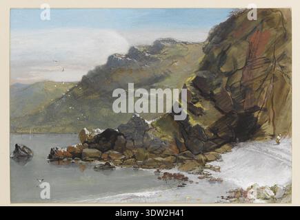John Gendall (1790–1865) war ein britischer Künstler, der für seine Landschaftsdarstellungen, insbesondere in Devon, bekannt war. Dieses Aquarell- und Gouache-Gemälde aus der Zeit um 1827-1838 zeigt Ansteys Cove in der Nähe von Torquay in Devon. Die Bucht ist von großen Felsen und Meer eingerahmt, mit einer einsamen Figur, die am Strand entlang läuft und die Ruhe der Küstenlandschaft einfängt. Stockfoto