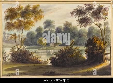 George Tobin (1829–1901) war ein englischer Künstler, der für seine Landschaften bekannt war. Der Salmon Pool, River exe wurde am 2. Juni 1829 skizziert, um einen Blick auf den Fluss exe zu werfen, der seinen Namen von dem Lachs ableitet, der einst hier gefunden wurde. Dieses Aquarell zeigt das Gebiet zwischen James und Trews Weirs mit Bezug auf die ehemalige St. James's Chapel. Die Szene wird von der umliegenden ländlichen Landschaft umrahmt, die die lokale devonische Kultur hervorhebt. Das Archivabbild ist eingehängt. Stockfoto