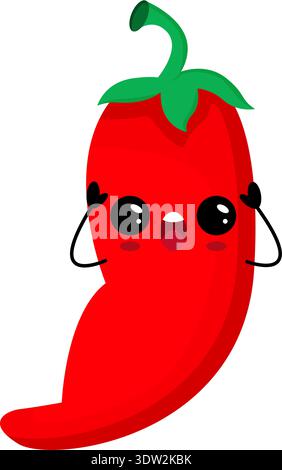 Überraschender Red Pepper Charakter. Vektor Hand gezeichnete Kawaii-Zeichen-Illustration Stock Vektor