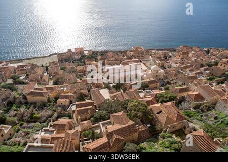 Monemvasia Griechenland. Blick von oben Stockfoto