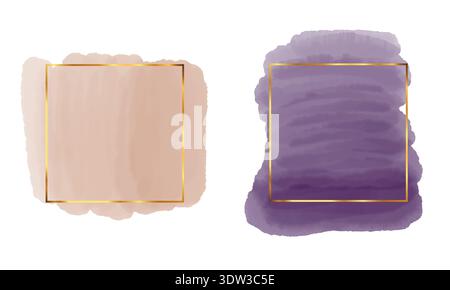 Farbenfrohe handgemalte Aquarellflecken und abstrakte Spritzer. Künstlerische organische Formen mit weicher Textur und natürlichem Fließverhalten Stockfoto