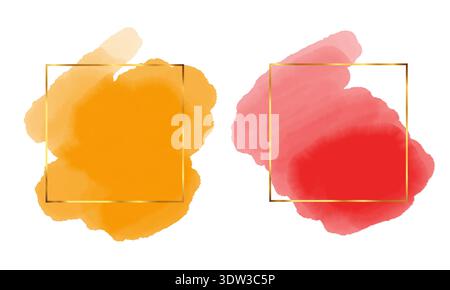 Farbenfrohe handgemalte Aquarellflecken und abstrakte Spritzer. Künstlerische organische Formen mit weicher Textur und natürlichem Fließverhalten Stockfoto