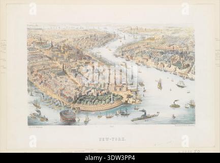 New York (aus dem Südwesten), ca. 1852. Farblithographie von K. Th. Westermann, herausgegeben von Franz Wentzel, zeigt eine weitläufige Luftaufnahme von Lower Manhattan, dem Hafen, Castle Garden und dem geschäftigen Seeverkehr Mitte des 19. Jahrhunderts New York.New-York (vom Südwesten), ca. 1852. Farblithographie von K. Th. Westermann, herausgegeben von Franz Wentzel, zeigt eine weitläufige Luftaufnahme von Lower Manhattan, dem Hafen, Castle Garden und dem geschäftigen Seeverkehr Mitte des 19. Jahrhunderts New York. Stockfoto