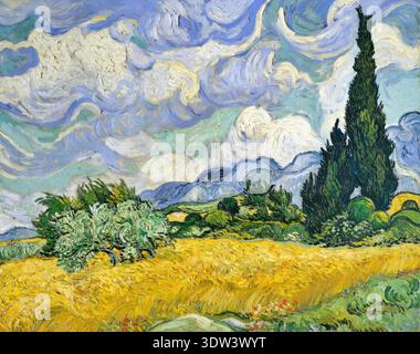 Vincent van Gogh – Weizenfeld mit Zypressen, 1889 – postimpressionistische ausdrucksstarke ländliche Landschaft mit Zypressen und Weizenfeldern | ArchiVerse: Impressionismus & Post Stockfoto