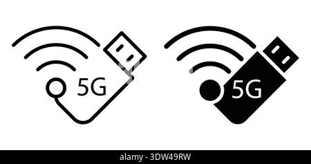 Zwei minimalistische Symbole für die 5G-Wireless-Technologie mit USB-Verbindungen. Ideal zur Darstellung moderner Konnektivitätskonzepte in digitalen Medien und Stock Vektor