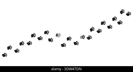 Pfotenmuster einer Hund- oder Katzensilhouette. Tierische Diagonalspuren oder Trittstufen für T-Shirts, Hintergründe, Muster, Websites, Showcases Design, Grußkarten Stock Vektor