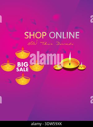 Iwali Shop Online großer Verkauf mit Öllampen Stock Vektor