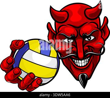 Illustration Des Devil Volleyball Ball Sports Maskottchens Stock Vektor
