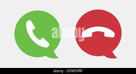 Symbole für Anrufe und Auflegen von Telefonen in Grün und Rot, die Kommunikation, eingehende Anrufe, ausgehende Anrufe und Benutzeroberfläche symbolisieren. Stock Vektor