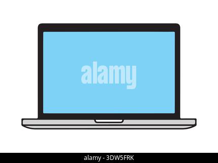 Offener Laptop mit leerem blauen Bildschirm, moderne tragbare Computerillustration isoliert auf hellem Hintergrund in flachem Design-Stil. Stock Vektor